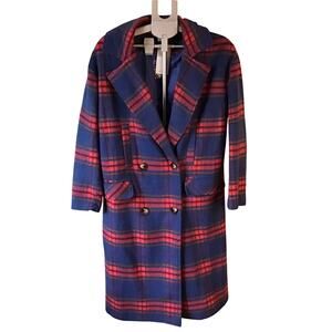 Hyfve Blue & Pink Plaid Double Breasted Coat Women’s Size M NWT